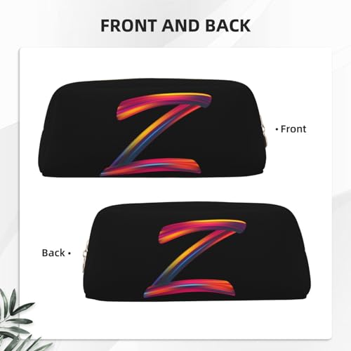 Image of Cute Initial Pencil Case for Kids Simple Leather Pencil Pouch for Boys Girls Letter Design Pencil Box Pen Bag Pencil Pouch Office Stationery Organizer, Rainbow Letter Z