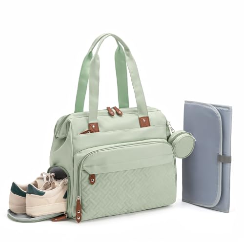 RsAingT Diaper Bag with Changing Pad - Large Capacity Travel Diaper Bag Tote/Backpack for Mom and Dad (Matcha Green)