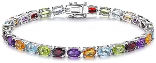 Agrule Women'S Multicolor Gemstone Tennis Bracelet 925 Sterling Silver 4Mm Oval Cut Diamond Bracelets Prom Birthday Gift 7.25 Inch thumb #2
