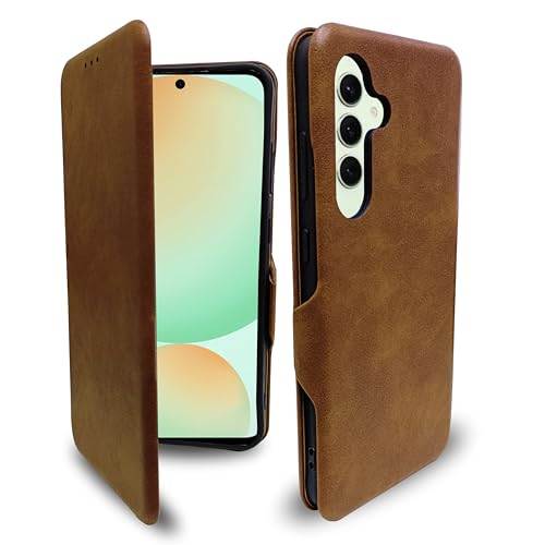 Image of Premium Vegan Leather Phone Cover with Card Slot - Slim, Durable, Privacy Protection, Kickstand Function, Elegant Flip Wallet Cases Compatible for Samsung Galaxy S24 FE 5G (Brown)