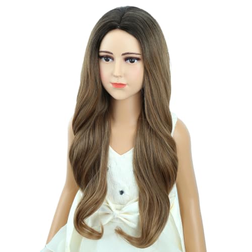 Image of Black Ombre Brown Wig Long Black Ombre Brown Middle Part Wig Long Wavy Curly Wigs Heat Resistant Synthetic Wigs for Daily Party Use