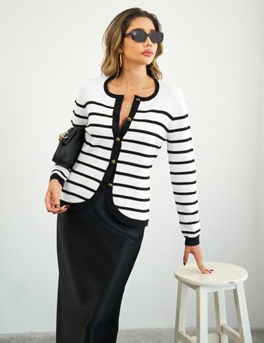 CiCiBird Women Striped Cardigan Sweaters 2025 Fall Button Knit Jacket Trendy Casual Long Sleeve Coat4