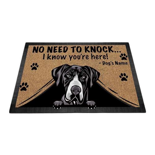 MALIHONG Personalized Doormat Peeking Dog Great Dane No Need to Knock I Konw You're Here 23.6 x 15.7 Inch