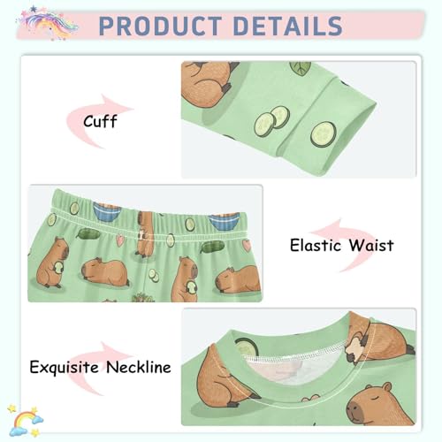 Pajama Sets Long Sleeve Cute Capybara Salad Pattern Soft Comfy Sleepwear 2 Piece PJS 3-8T4