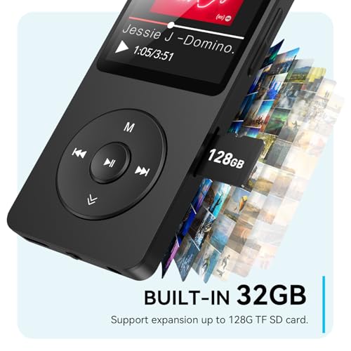 AGPTEK A02X 32GB MP3 Player with Bluetooth 5.3, 1.8 inch Screen Portable Music Player with Speaker, FM Radio, Voice Recorder, Supports Expanded Up to 128GB