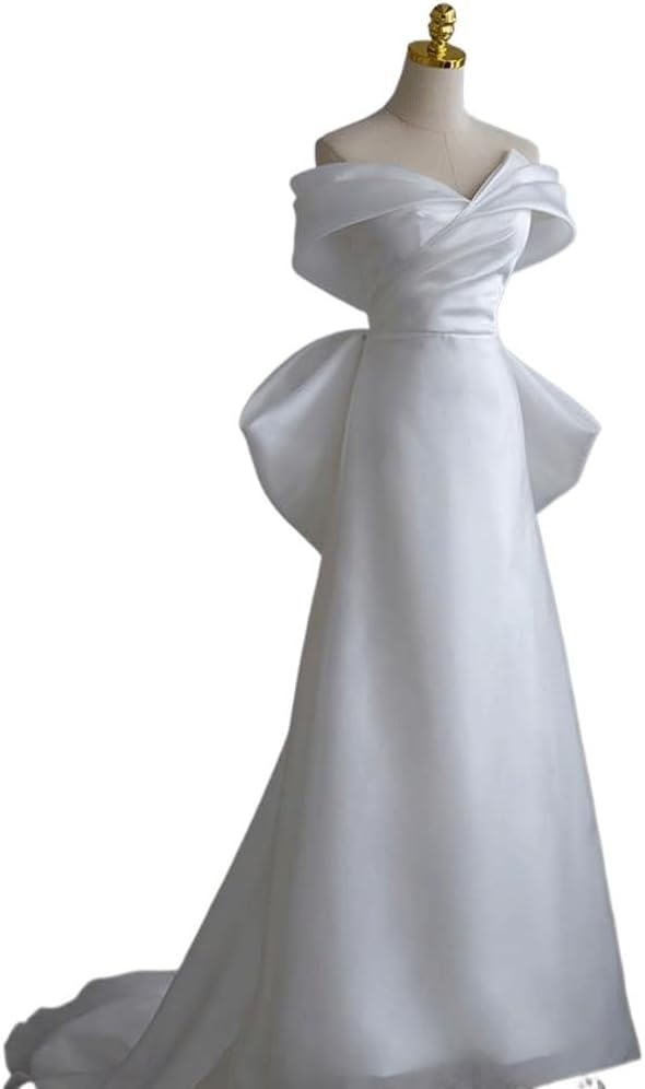 GDDZA ホワイトライトウェディングドレスワンショルダーウェディング発信ドレスウェルカムホストイブニングドレスガール(Size:S