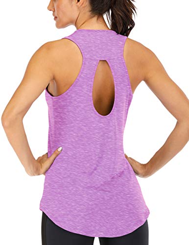 Fihapyli Women's Yoga Top Backless Workout Tank Tops for Women Sleeveless Keyhole Open Back Racerback Muscle Tank Workout Tops for Women Summer Tops Running Gym Pilates Sports Tank Tops Lightpurple M
