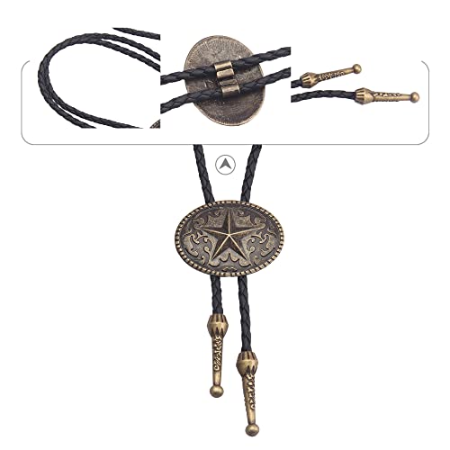 Image of GelConnie Bolo Ties for Men Women Western Cowboy Tie Mens Western Necklace Leather Necktie Gold Bolero Tie Cowboy Necklace