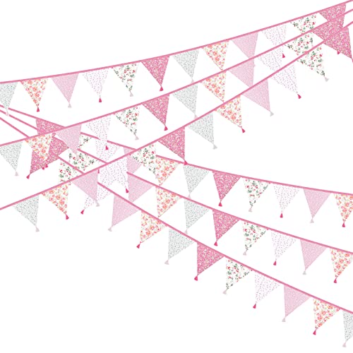 Laipuke Fanions 3,3 Mètres Guirlande de Fanions Tissus, Bannière Fanion de Couleur Drapeaux de Triangle, Bannière Drapeau Triangle pour Décorations la Chambre des Enfants, Mariage, Fête (Rose)