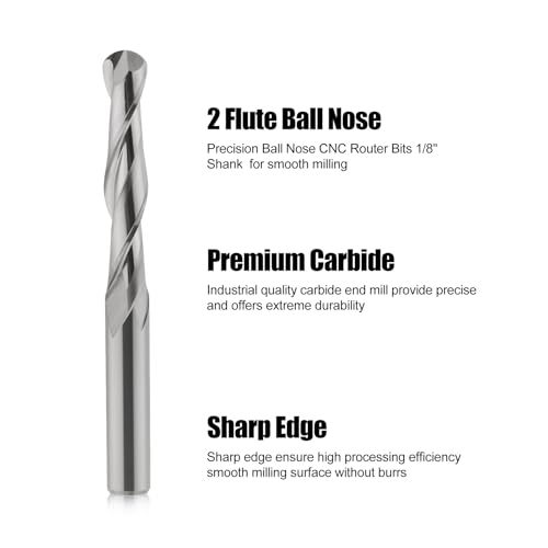 Image of 10-Pack 2 Flutes Ball Nose End Mill, 1 /8 inch Shank 1 /16 Cutting Dia Carbide CNC Router Bits Spiral Milling Cutter for Wood PVC MDF Hardwood,High Speed Precision Milling & Engraving Tools