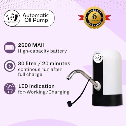 Image of Oil Panda Automatic Stainless Steel Oil Dispenser Pump for 15L Tin | USB Rechargeable Wireless Touch with Flexible Tube | Spill Control Flow | Kitchen Oil Transfer Device | Home & Commercial Use