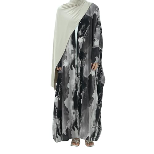 Image of Muslim Prayer Cardigan Tie-dye Printed Abaya Maxi Robe for Women | Tie-dye, Open front, Satin Fabric