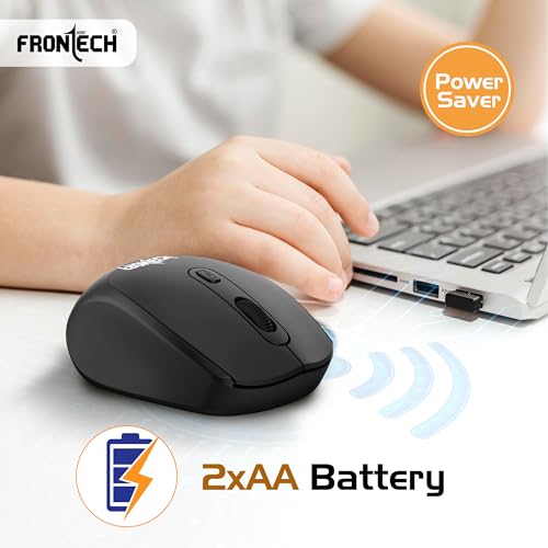 Image of FRONTECH MS-0074 Wireless Mouse, 2.4GHz with USB Receiver, High Precision Optical Tracking, 4 Buttons, Plug & Play, Ergonomic Design for PC /Mac /Laptop (Black)