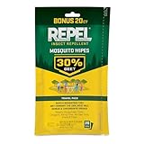 Repel Insect Repellent Mosquito Wipes 30% DEET, 20 Count, Convenient Travel Pack Repels Mosquitoes, Ticks, Gnats with Wipe-On Protection