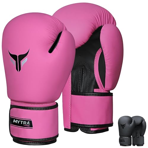 Mytra Fusion Guantes de Boxeo Mujeres Muay Thai Guantes MMA Training Punching Kickboxing Guantes (Pink, 12-oz)