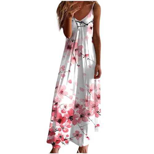 Ceboyel Women Floral Spaghetti Strap Sundress Casual Summer Long Maxi Dress Vneck Sexy Boho Dresses Trendy Beach Clothes 2024 Womens Spring Dresses Multicolor M