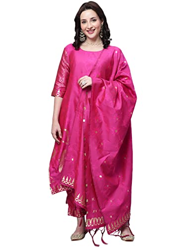 Image of VredeVogel Women's Cotton Silk Jacquard Kurta Pant Set with Banarasi Silk Dupatta