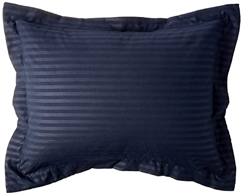Image of Sweet Home Collection 8 Piece Bed in a Bag with Dobby Stripe Comforter, Sheet Skirt, and Sham Set, Twin, Navy, 8