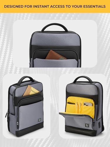 Image of EUME Carbonis 20L Laptop Backpack for Men & Women Office Use| 15.6 Inch Laptop Bag with USB Charging Port, Water Resistant Fabric|Spacious Backpack for Travelling | Vegan Leather