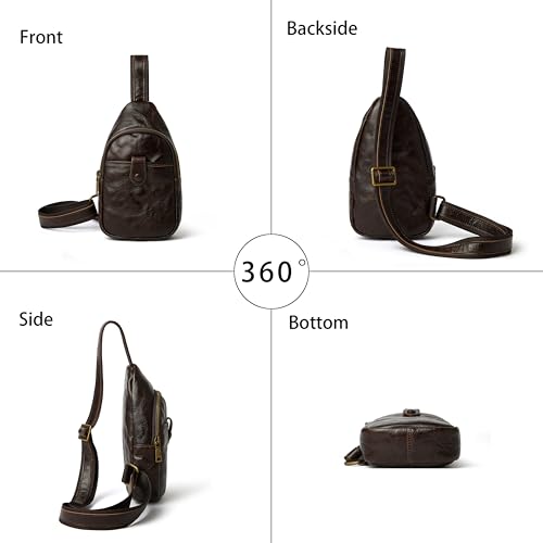 DAILANDO Vintage Leather Chest Sling Bag Unisex Crossbody Fanny Pack Backpack For Men And Women (Coffee)4