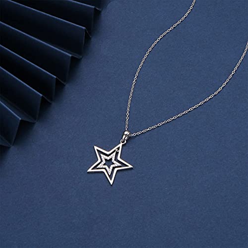 Alphm S925 Sterling Silver Double Stars Necklace Pentagram Pendant Jewelry For Women Gift #TOP7