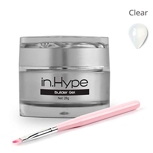 IN.HYPE Hard LED/UV Builder Gel for DIY Nail Extensions, Strengthening & Sculpting + Nail Art UV Gel Brush with Nylon Head