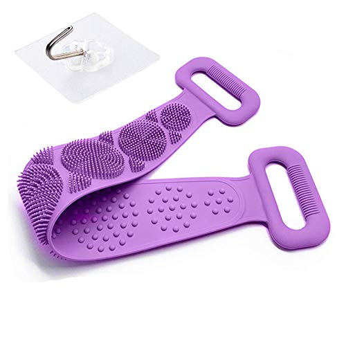 Silicone Bath Body Brush Soft and Safe Back Scrubber for Shower, Exfoliating Body Shower Brush for Women/Men, Easy to Clean, Lathers Well, Long Lasting, Eco Friendly (Purple)