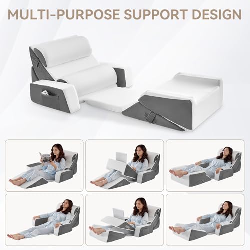 Image of Yojoker 9PCS Orthopedic Bed Wedge Pillow Set for Sleeping, Back and Leg Pain Relief, Post Surgery Foam Pillow for Body, Triangle Adjustable Support Pillow - Acid Reflux Sleeping Pillows Grey