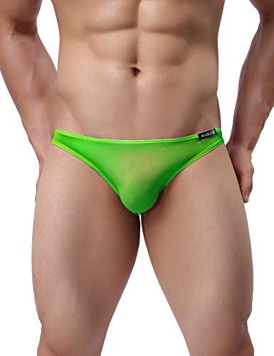 Underwear For Men Ice Silk Bikini Micro Briefs Low Rise Underpants 4-Pack(Red/Orange/Purple/Apple Green-19,M) #TOP2