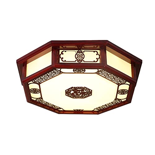 Plafonnier octogonal antique en bois massif LED pour hall