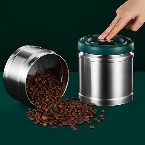 Foto von Mekeran Versiegelter Kaffeedose mit Vakuumpumpe, 1,6 l Edelstahlbehälter mit Knopf zum Staubsaugen oder Loslassen zur Aufbewahrung von Kaffeebohnen, Kaffeesatz, Tee und Nüssen usw.