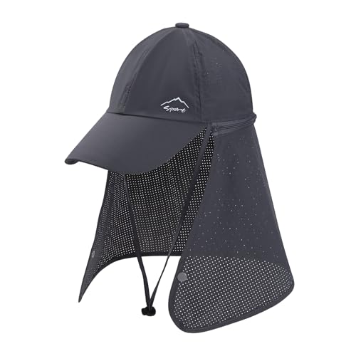 ZLLkeji Sombreros para El Sol de Hombre con Protector de Cuello Desmontable Transpirable Gorra de Béisbol para Adultos Secado Rápido Gorros de Pescador con Protección UPF 50+ Gris
