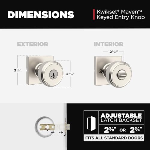 Image of Kwikset Maven Entry Door Knob with Lock and Key, Secure Keyed Handle Exterior, Front Entrance and Bedroom, Satin Nickel, 4 Pack, Pick Resistant SmartKey Rekey Security and Microban
