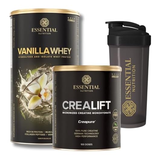Combo Vanilla Whey 30 doses + Crealift (Creapure) 300g + Coqueteleira 600ml - Essential Nutrition