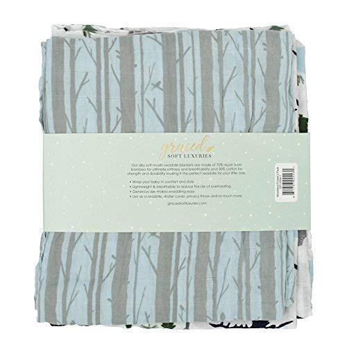 GRACED SOFT LUXURIES Extra Soft Bamboo Muslin Swaddle Baby Blankets 70% Bamboo 30% Cotton 2 Pack (Woodland Forest)