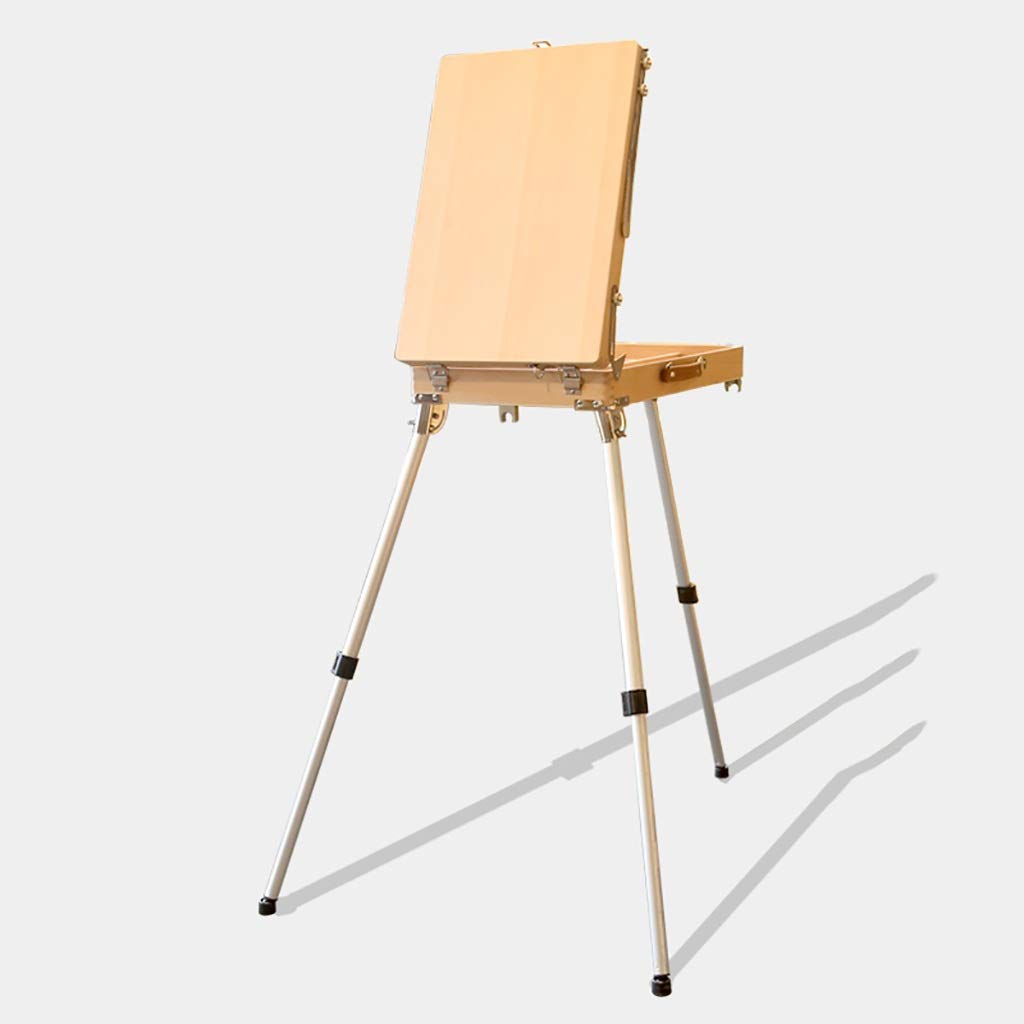 CWCQGH Display Easel Drawing Board Portable Pine Easel Portable Sketch Aluminum Leg Oil Easel Beech Color Easel Oil Painting Box (A)