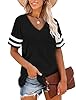 MOLERANI T Shirts for Women Short Sleeve V Neck Striped Summer Tops Casual Loose Tee Black 3XL #1