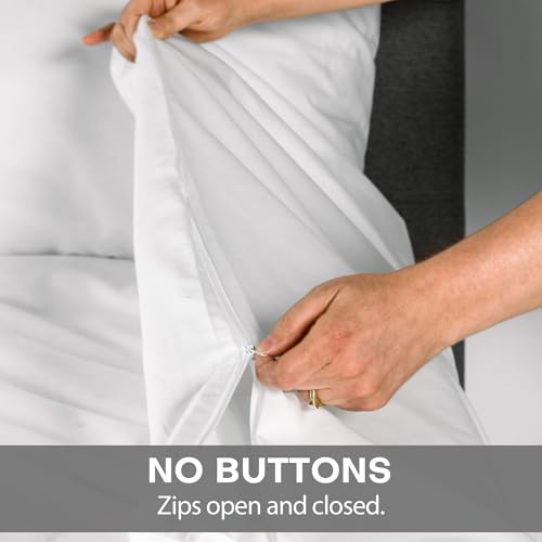 Image of QuickZip Duvet Cover with Zipper Closure - Ultra Soft Long-Staple 100% Cotton, Oeko-Tex Certified, Durable Interior Corner Ties, Corner Clips (King /Cal King (1 Piece), Dusty Blue (Sateen))