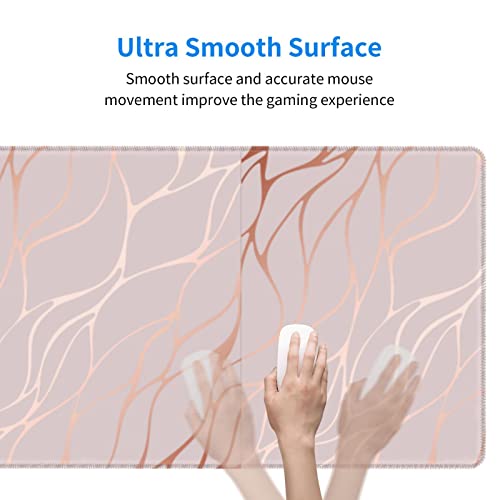 Image of Large Gaming Mouse Pad XL, Abstract Rose Marble Full Desk Mousepad with Stitched, Long Non-Slip Base Keyboard Pad, PC Laptop Computer Mat Gifts for Women Girl Office Decor, (Rose Gold, 31.5*11.8 In)