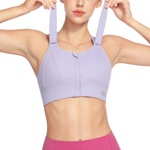 Image of High Impact Sports Bras for Women Adjustable Zip Front Plus Size Workout Bra Full Coverage Removable Padded Running