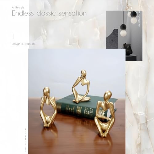 Set de 3 estatuas pensador en resina dorada miniatura 3