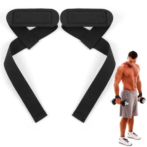 DiULi Straps Gym Hombre y Mujeres, Correas Levantamiento de Pesas, Straps Powerlifting, Muñequeras Gimnasio, Lifting Complemento para Gym Gimnasio, Peso Muerto, Accesorios Fitness (1 par   Negro)