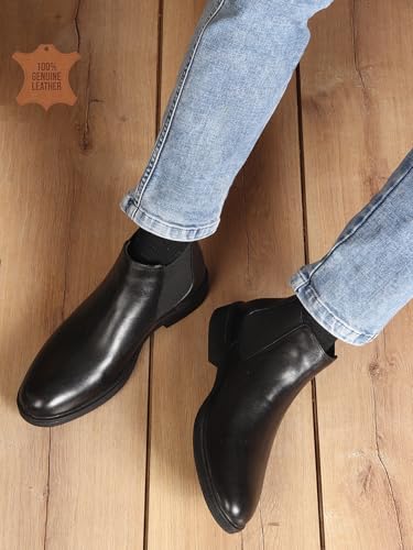 Image of Carlton London Men's Premium Leather Slip-On Solid Chelsea Boots