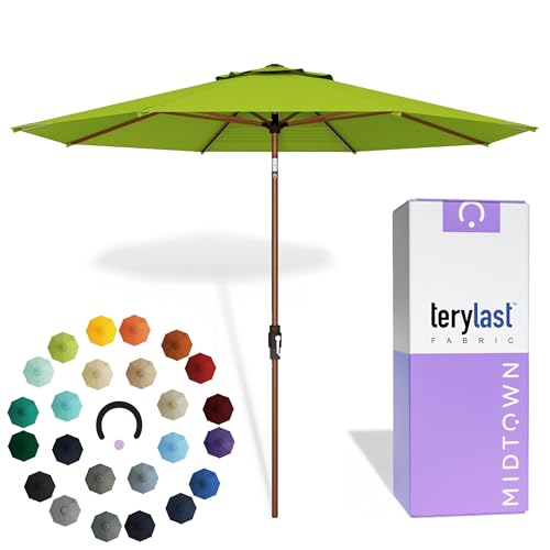 Image of Midtown Umbrellas Wooden 2-8 Ft Patio Umbrella, Pear Canopy