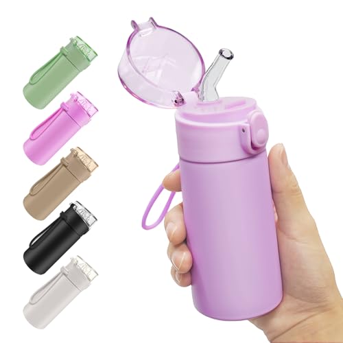 AMFUN 150ml Stainless Steel Insulated Water Bottles, Double Wall Vacuum Small Flask, Water Bottle with Straw, Leakproof Drinks Bottle with Carry Handle for Hot&Cold Drinks (Pink)