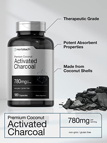 Charcoal Pills 780Mg | 180 Capsules | Activated Charcoal From Coconut Shells | Non-Gmo And Gluten Free | By Horbaach #TOP2
