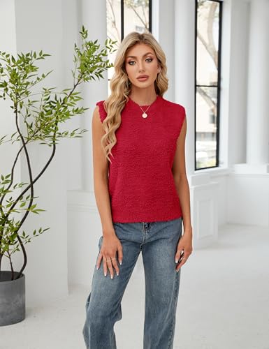 SCUSTY Women's Fuzzy Knit Vest Sleeeveless Casual Crew Neck Loose Lightweight Sweater Pullover Top Fall Winter Outfit2