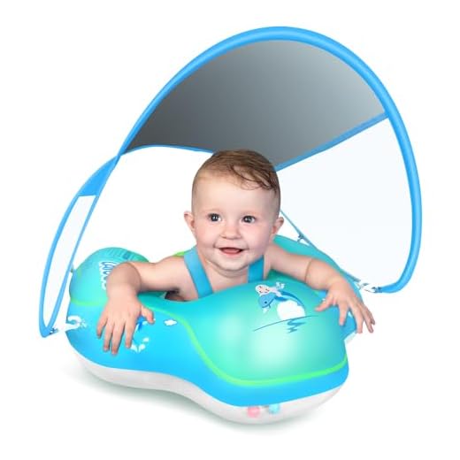 LAYCOL Baby Swimming Float Inflatable Baby Pool Float Ring Newest with Sun Protection Canopy,add Tail no flip Over for Age of 3-36 Months
