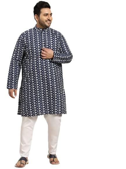 Sojanya PLUS (Since 1958) Men's Silk Blend Embroidered Kurta & White Churidar Pyjama Set2