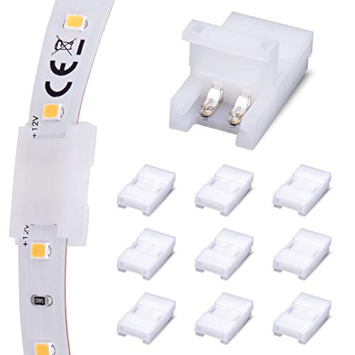 JAUHOFOGEI Connecteur Ruban LED à 2 Broches pour 8mm de Large Couleur Unique Flex LED Bande 12V 24V, Max ampères 5A, 2 Pin 8mm Strip Connector, Raccord Ruban Led, Pack de 10